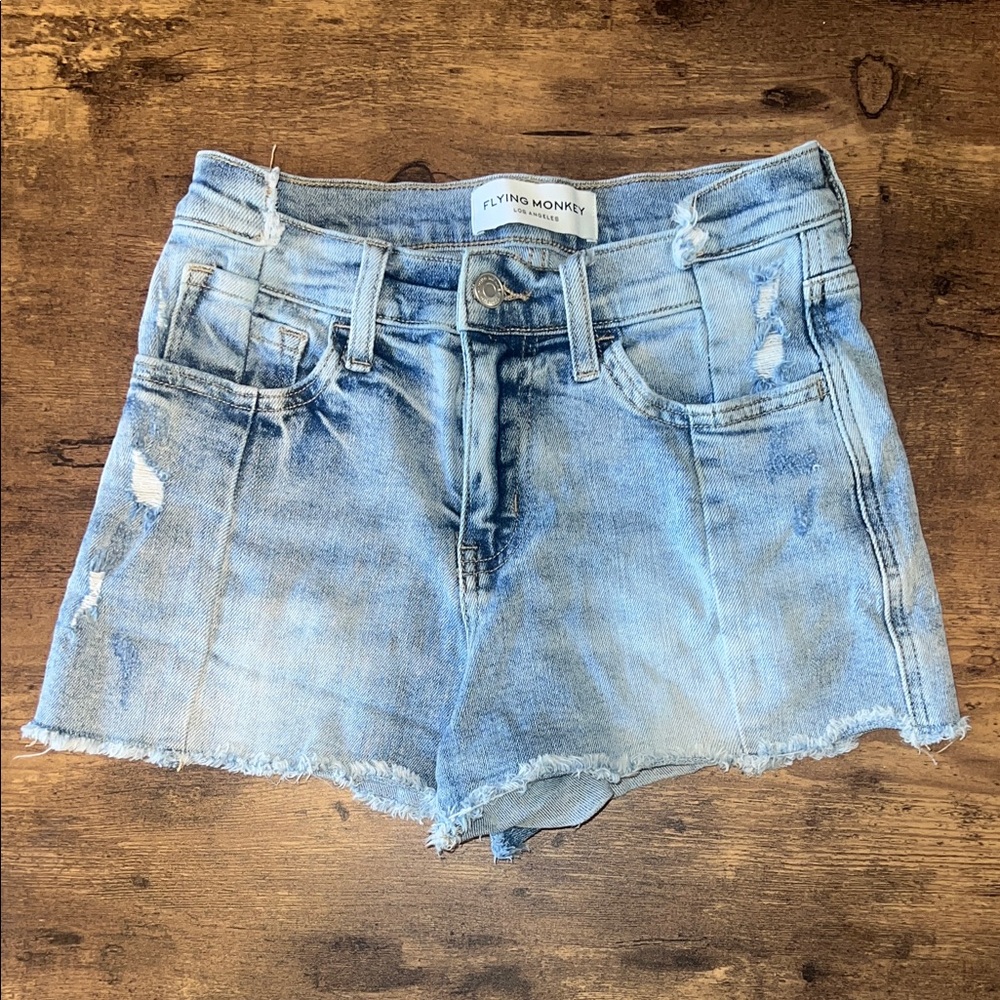 Flying Monkey Light Blue Frayed Denim Shorts